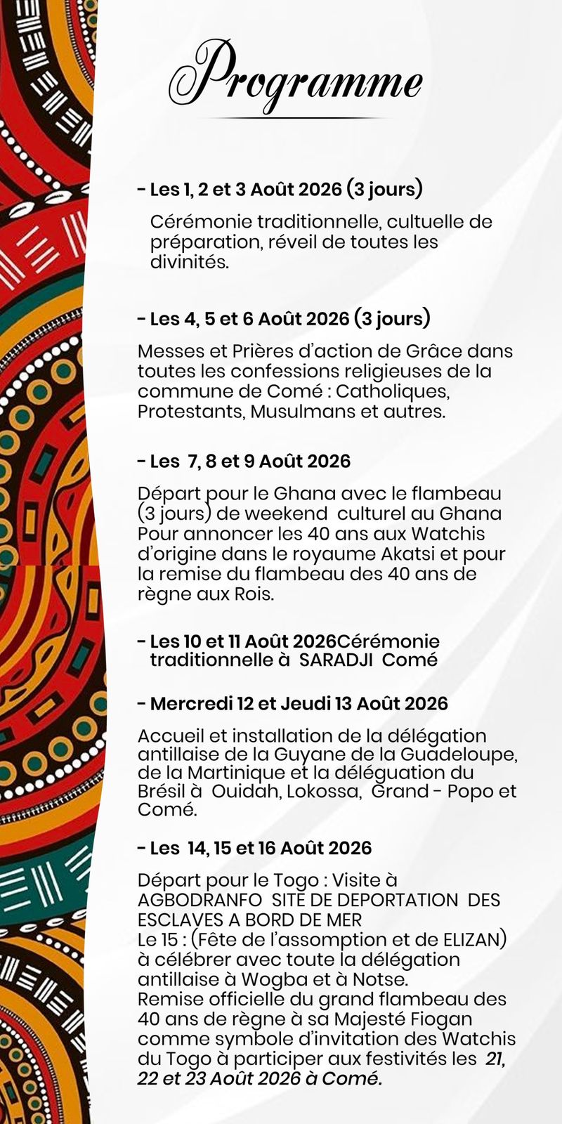 Programme récapitulatif