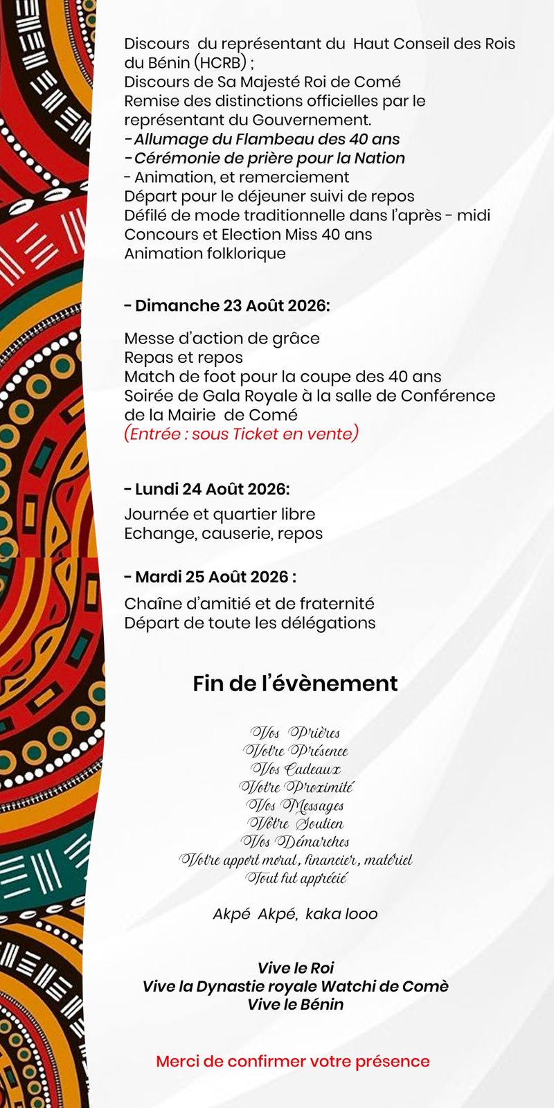 Clôture & départ (21 – 25 août)